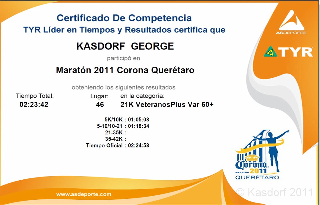 2011 Queretaro MX Half Marathon 515.jpg - The 2011 Queretaro Marathon on October 9. I was in town and was able to run the 21K, or 13.1 mile half marathon. The web site has an interesting method of presentation of the results.